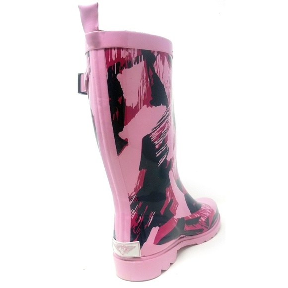 Women's Rainboots, Mid Calf Rubber Rain Boots, RB-3152, Pink, Size 10 - Picture 4 of 6